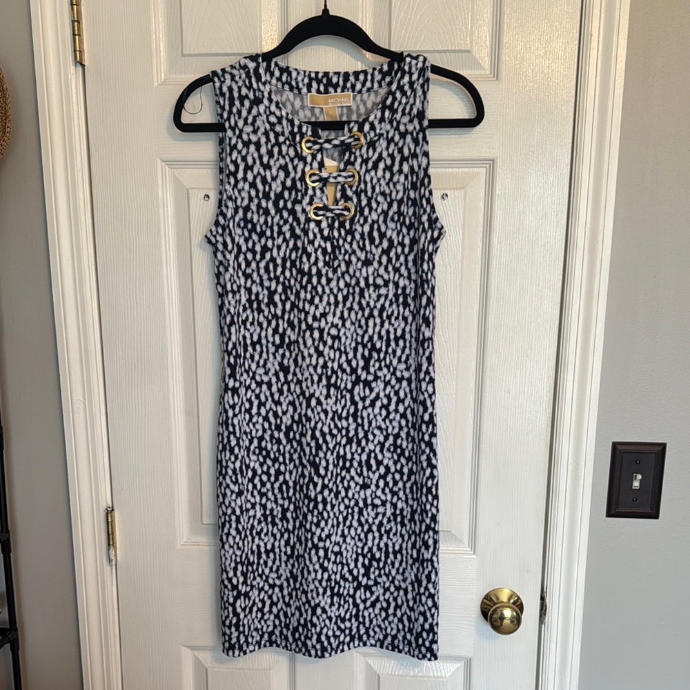 Michael Kors Black and White Sleeveless Sheath Mini Dress